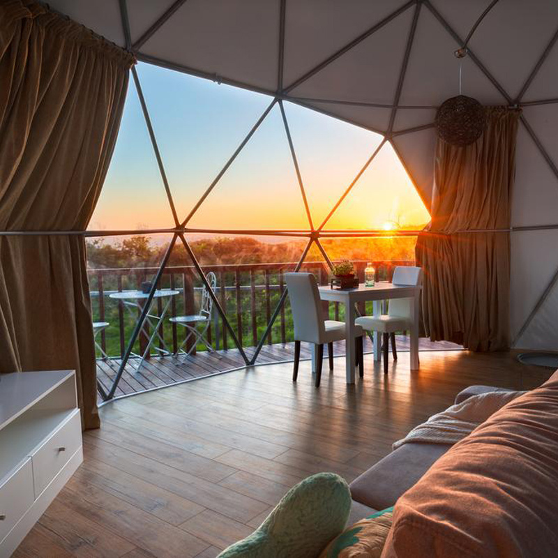 Strong Wind Resistance Glamping Geodesic Dome Tent On Mountain