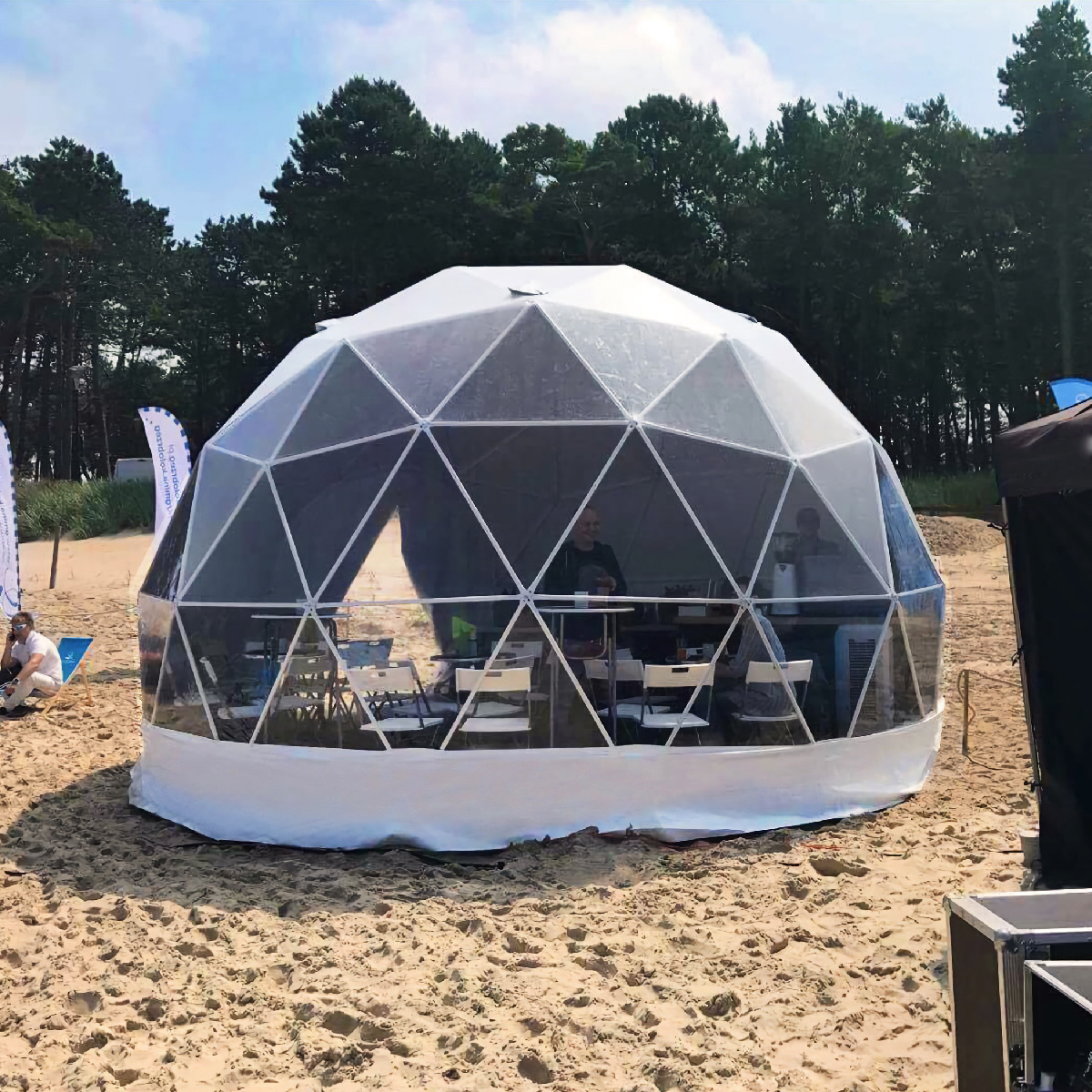 Waterproof  6M Glamping Geo Dome Tent With Wooden Door