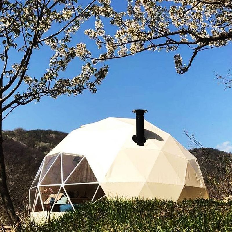 Transparent Luxury Garden Resort Hotel Igloo 6M Glamping Geodesic Dome Tent With Wooden Door