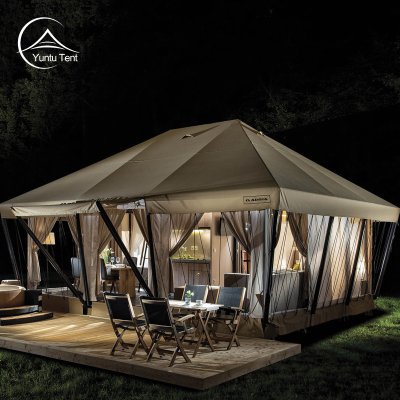 2-4 Persons Two Story Glamping Waterproof Tents With Two Bathroom For Sales