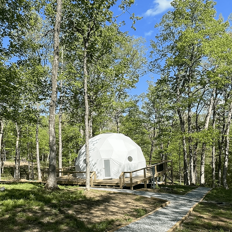 Waterproof  6M Glamping Geo Dome Tent With Wooden Door