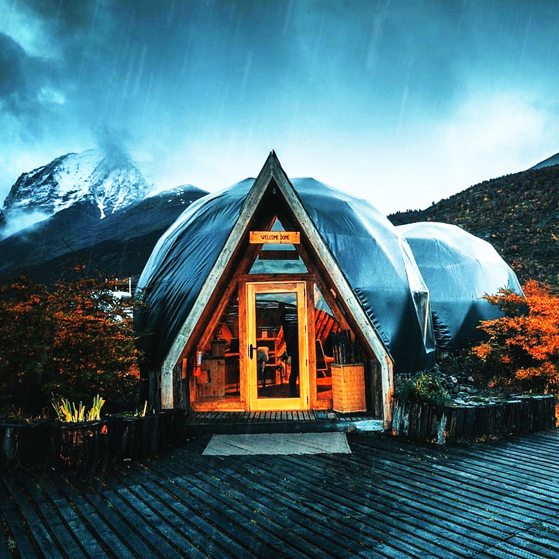 Transparent Luxury Garden Resort Hotel Igloo 6M Glamping Geodesic Dome Tent With Wooden Door