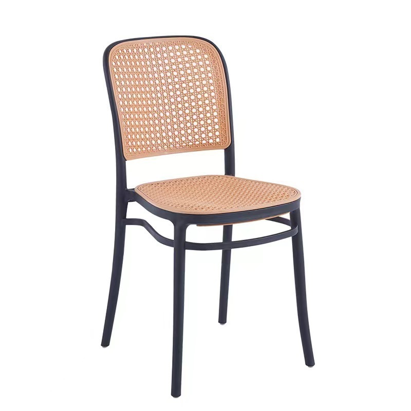 Rattan plastic chair Nordic household stackable dining chair, outdoor leisure back chair, small apartment armrest desk and chair