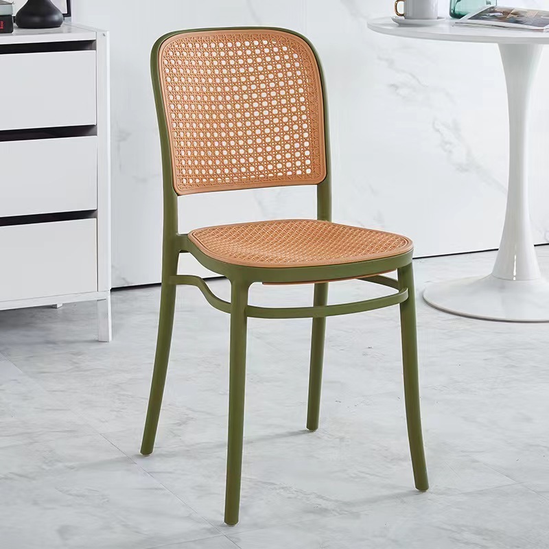 Rattan plastic chair Nordic household stackable dining chair, outdoor leisure back chair, small apartment armrest desk and chair