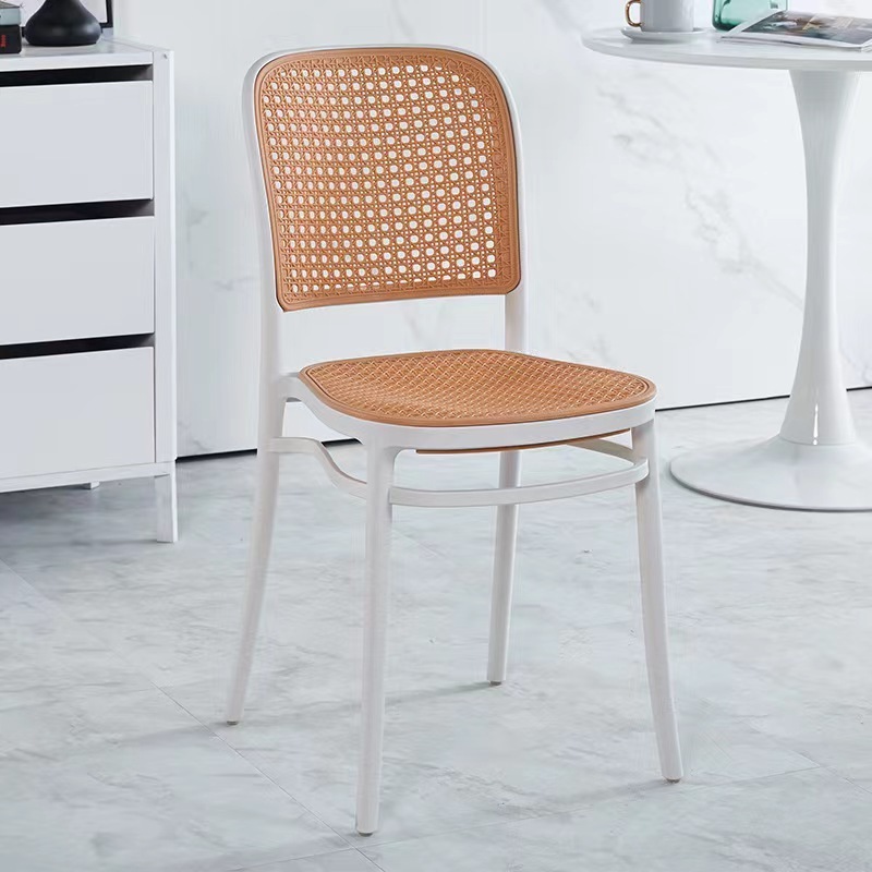 Rattan plastic chair Nordic household stackable dining chair, outdoor leisure back chair, small apartment armrest desk and chair