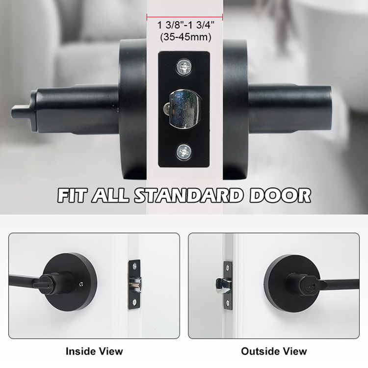 Modern Round Privacy Bathroom Interior Matte Black Zinc Bronze Door Lever Handle Lock Contemporary Door Handle Lock