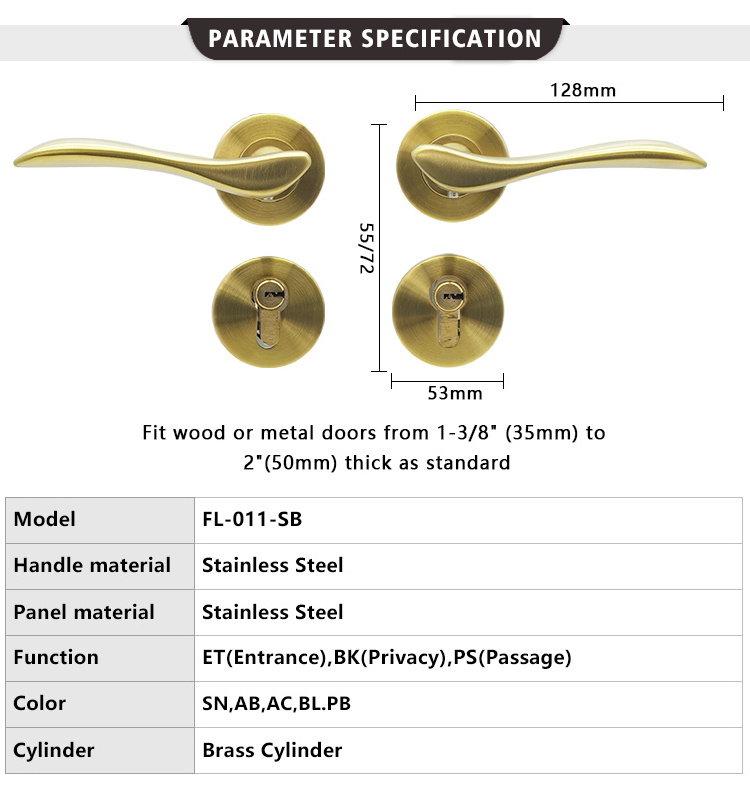 Contemporary gold tubular leverset door locks and handles door handle lock set