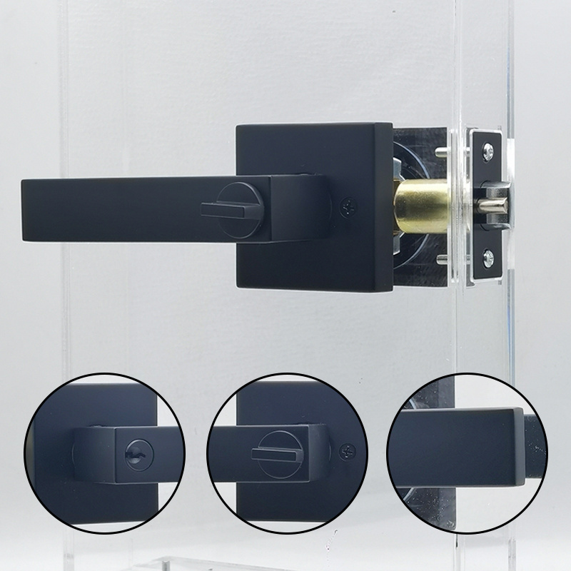 Top Security Privacy Bedroom /Interior /Entrance Tubular Cylinder Door Lock Matte Black Door Handle Lever Lock