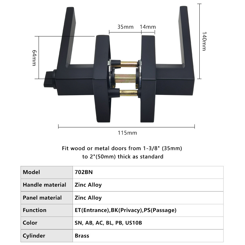 Top Security Privacy Bedroom /Interior /Entrance Tubular Cylinder Door Lock Matte Black Door Handle Lever Lock