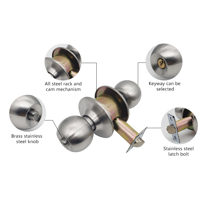 Safety privacy brass cylinder knobset cylindrical lock tubular door knob lock keyed entry door lock