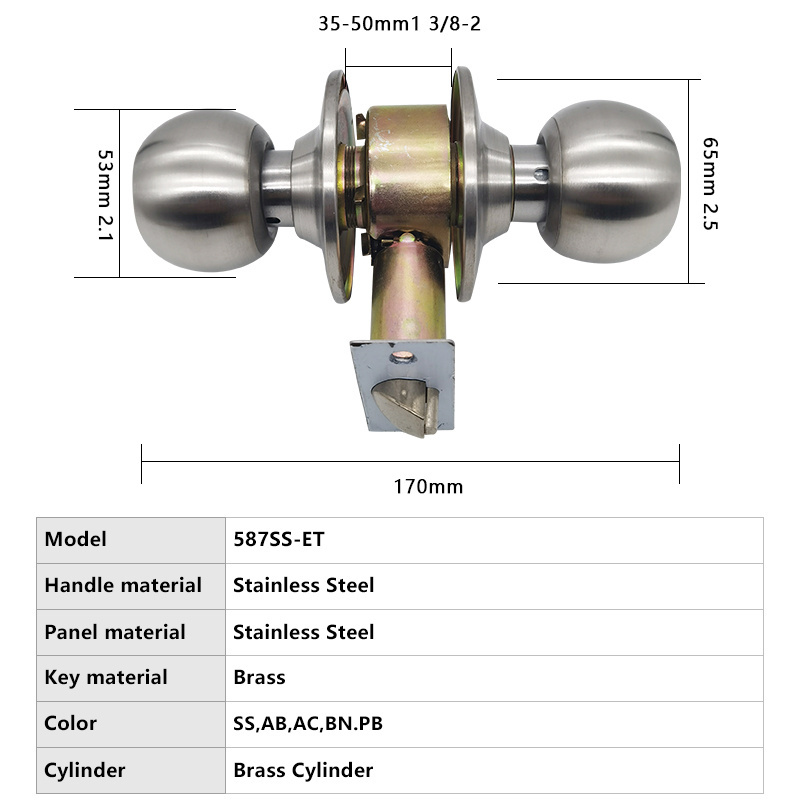 Safety privacy brass cylinder knobset cylindrical lock tubular door knob lock keyed entry door lock