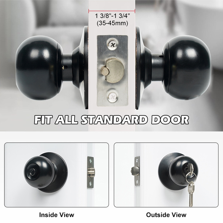 Wholesale Price Easy Install Wood Door Lock Stainless Steel Cylindrical Door Round Tubular Handle Black Door Knobs Lock