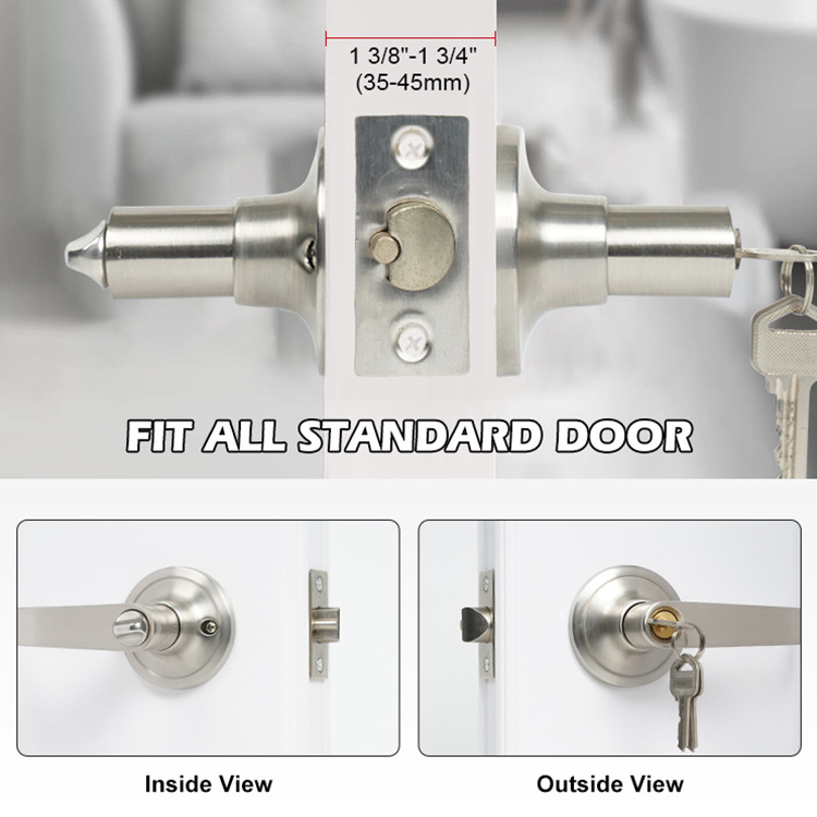 Security Privacy Lever Handle Lock Set Cylinder Zinc Alloy Stainless Steel Bedroom Bathroom Interior Door Lock