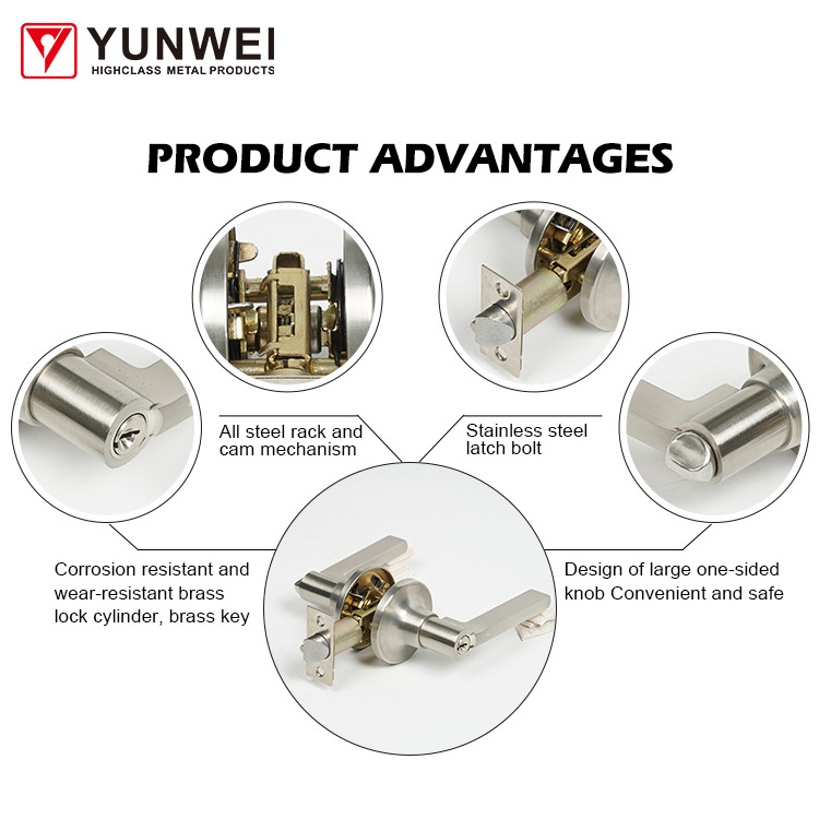 High Security Tubular Lever Lockset Stainless Steel Door Locks Handle Lock For Use In Exterior And Interior Doors