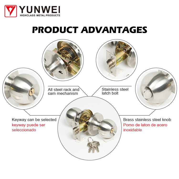 High Quality Mechanical Key Unlock Easy Install Stainless Steel Knob Door Lock Lock Low Price Top Security Lock