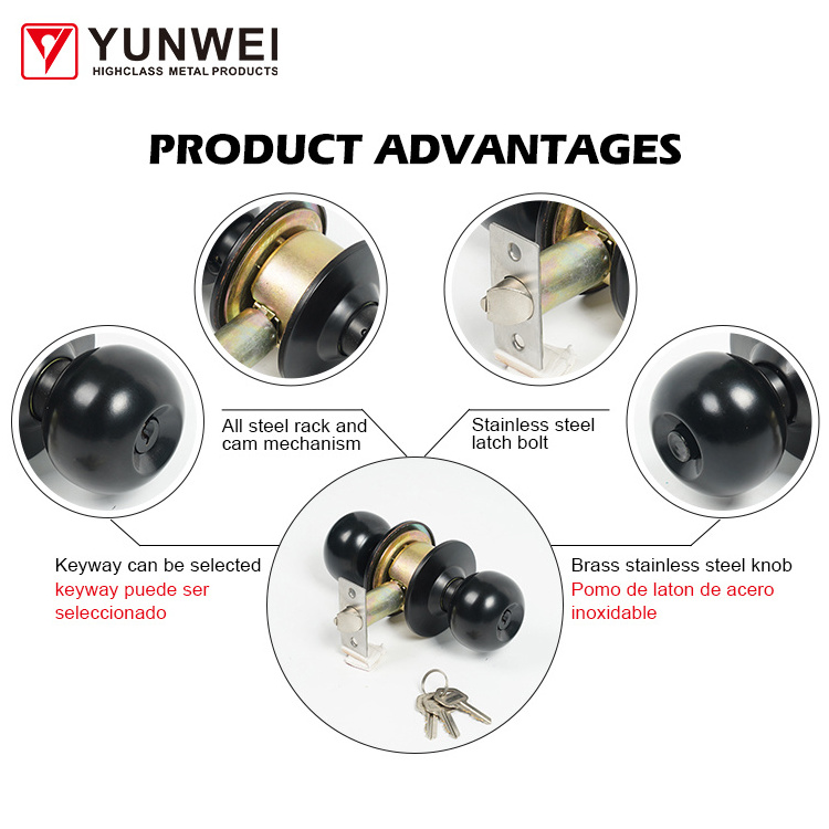 Wholesale Price Easy Install Wood Door Lock Stainless Steel Cylindrical Door Round Tubular Handle Black Door Knobs Lock