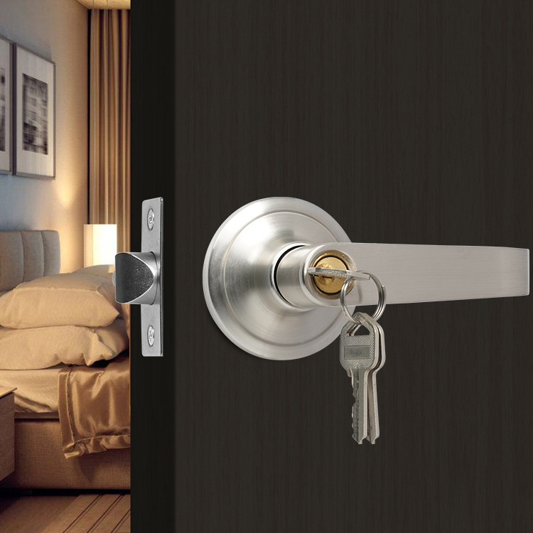 Security Privacy Lever Handle Lock Set Cylinder Zinc Alloy Stainless Steel Bedroom Bathroom Interior Door Lock