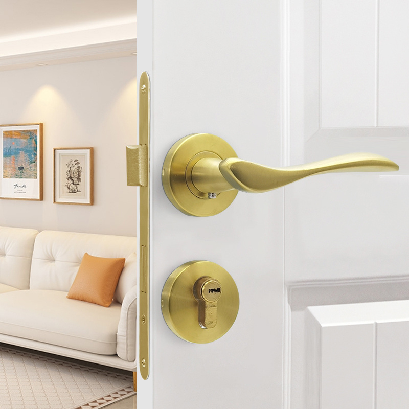 Contemporary gold tubular leverset door locks and handles door handle lock set