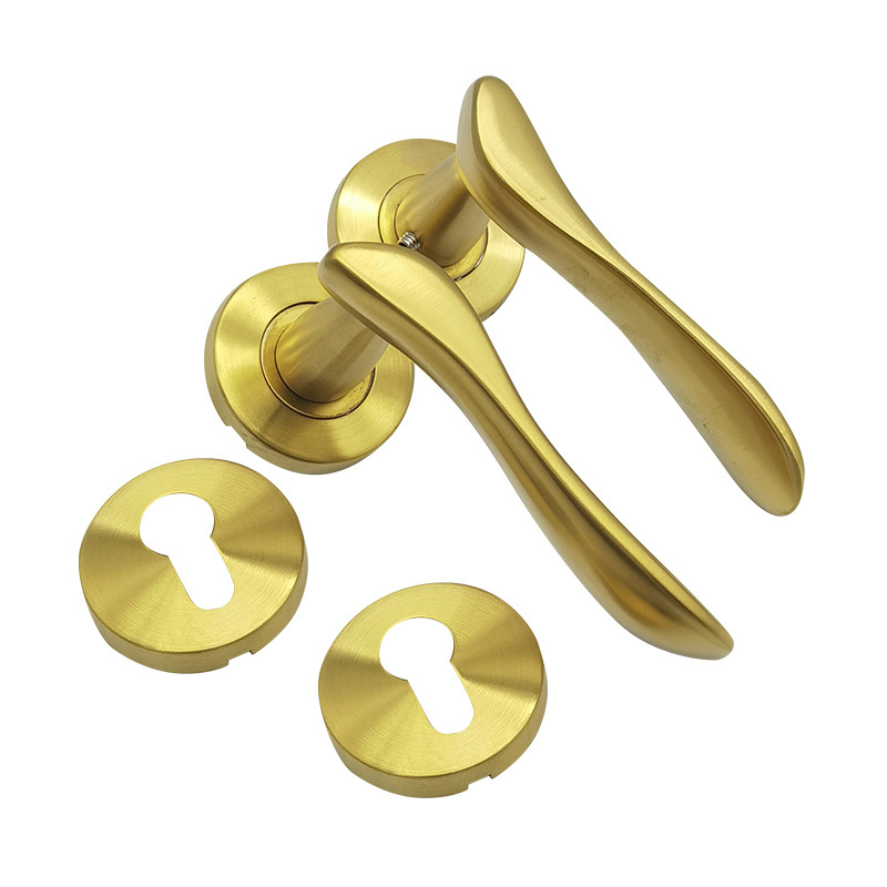 Contemporary gold tubular leverset door locks and handles door handle lock set