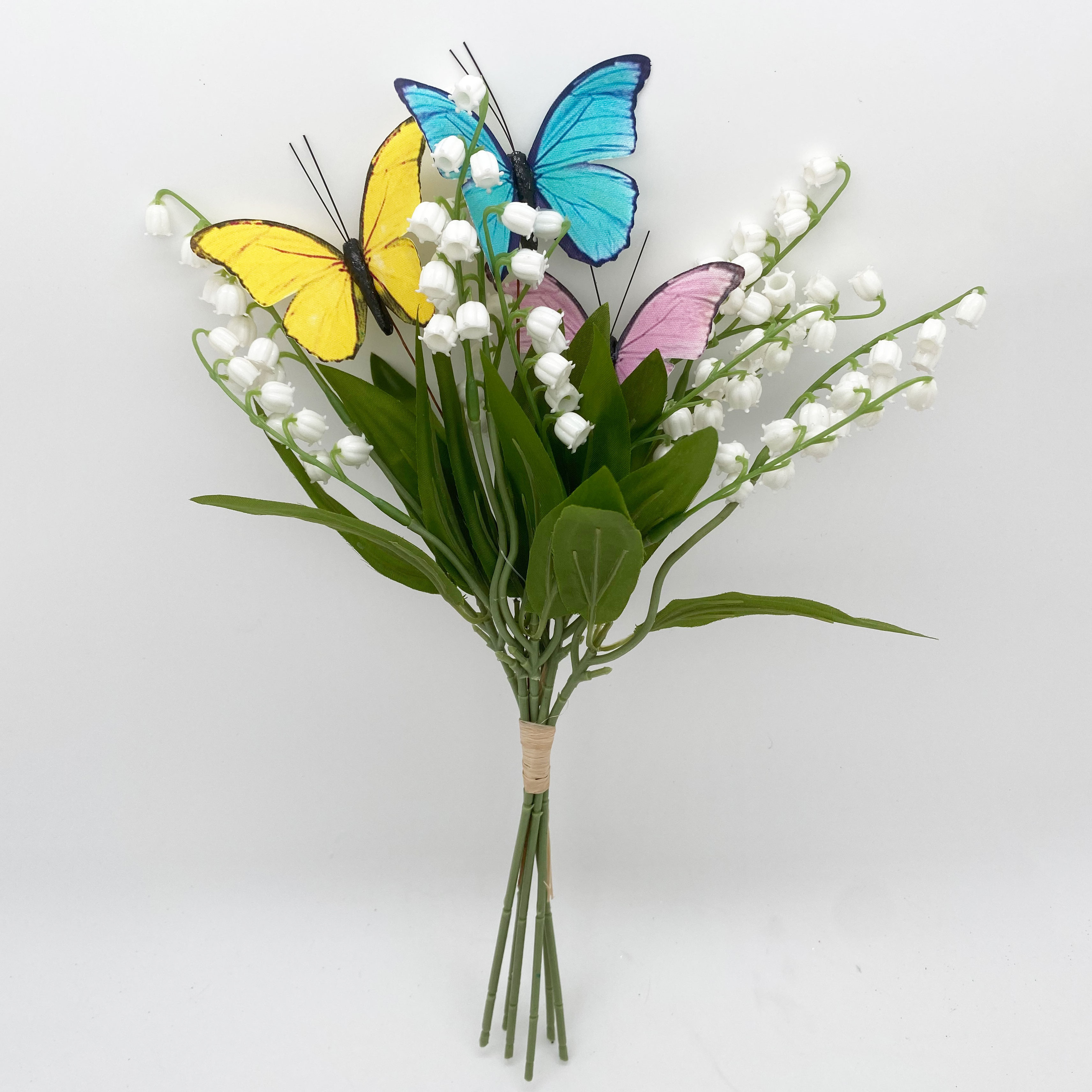 Flower  decorative spring flower Artificial flower Bouquets  and feather butterfly for Home and spring decoration