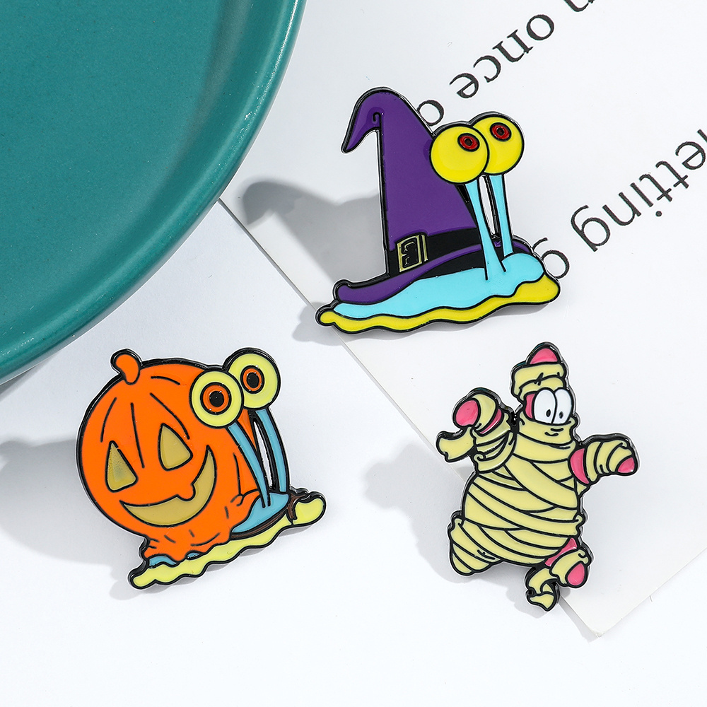 Custom Personalized Cartoon Snail Enamel Pins Creative Halloween Skull Pumpkin Donut Brooch Cute Anime Badges Lapel Jewelry