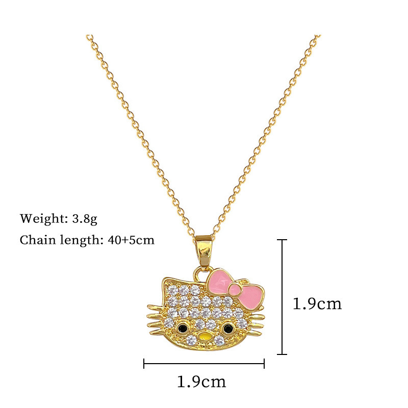 Wholesale Zircon Cute Cartoon Cat Pendant Gold Plated Stainless Steel Necklace Women Jewelry