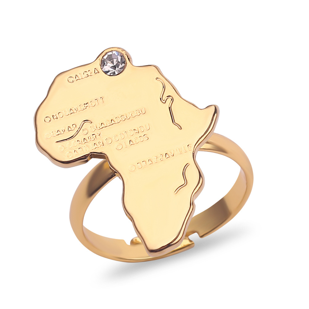 Vintage Open Adjustable Ring for Unisex Gold Plated African Map Design Zinc Alloy Gifts Parties Anniversaries