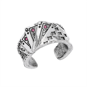 Silver Zircon Playing Cards Cuff Finger Rings Vintage Retro Fashion Jewelry for Women Girls' Fashionable Ring for Parties