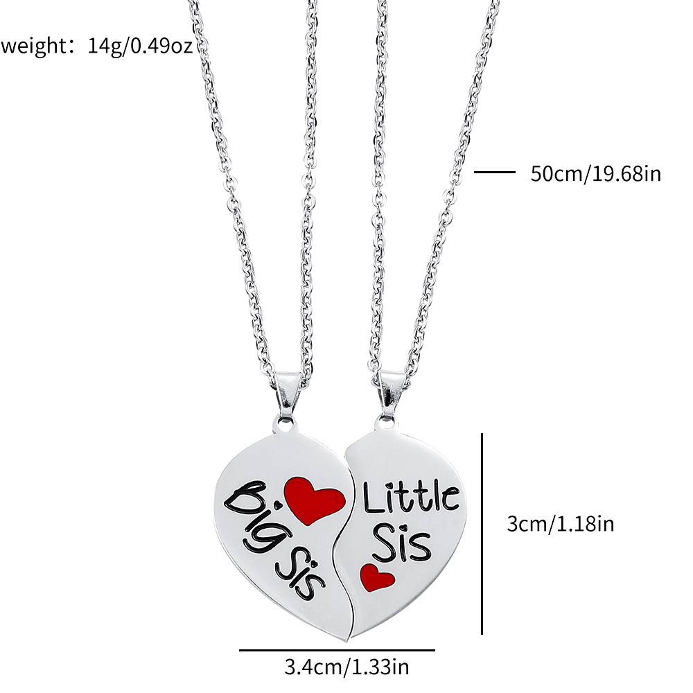 2pcs/set Gold Stainless Steel Puzzle Heart Pendant Necklaces Big Little Sister BFF Gifts Women Teen Girls Party Accessories