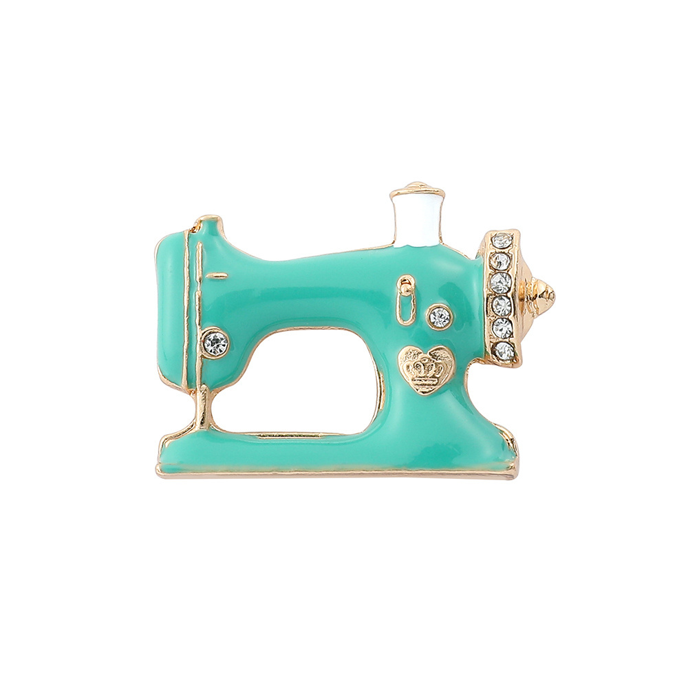 Creative Women Girls Sewing Machine Brooch Blue Enamel Brooches Jewelry Hijab Pin For Collar Suit Scarf Decoration Accessories