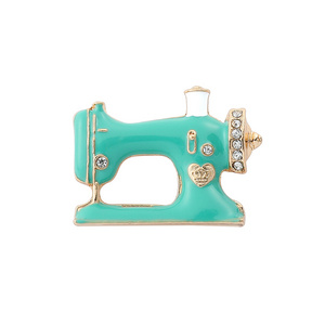 Creative Women Girls Sewing Machine Brooch Blue Enamel Brooches Jewelry Hijab Pin For Collar Suit Scarf Decoration Accessories