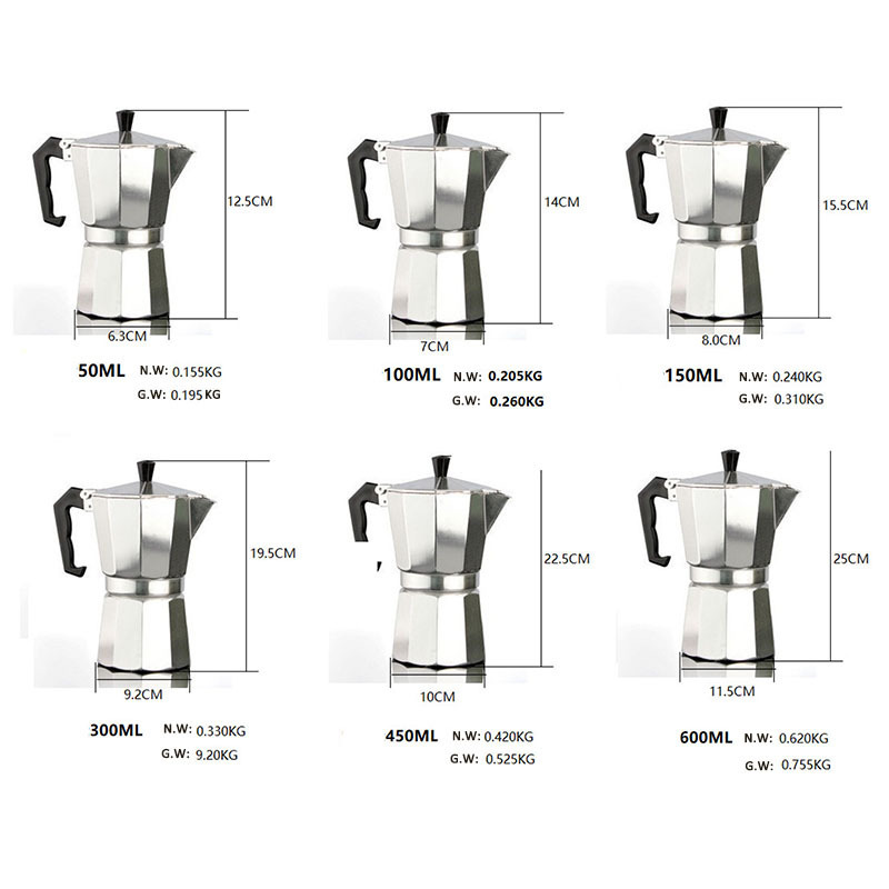 Custom Logo Color Aluminum Moka Pot Kahve Stovetop Italian Coffee Maker Mocha Pot