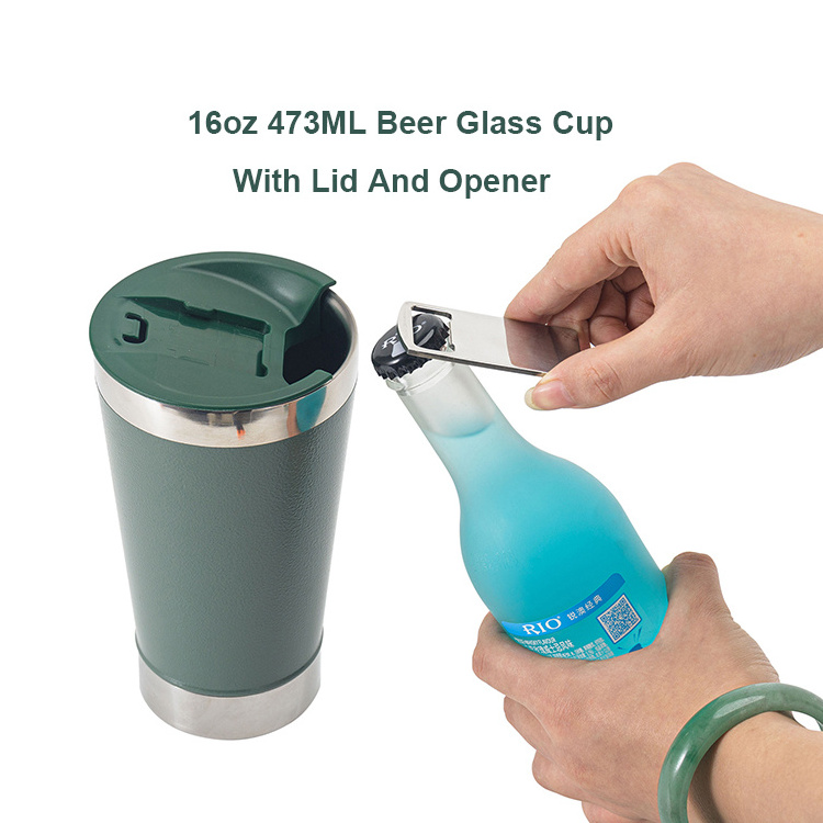 16 Oz Frosted Vacuum Insulated 304 Stainless Steel Custom Sublimation Wine Coffee Beer Cup Tumbler With Bottle Opener