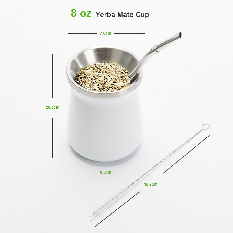 Southamerica Brazilian Natural 8Oz Double Wall Insulated Stainless Steel Gourd Yerba Mate Tea Cup Mug Tumbler Set