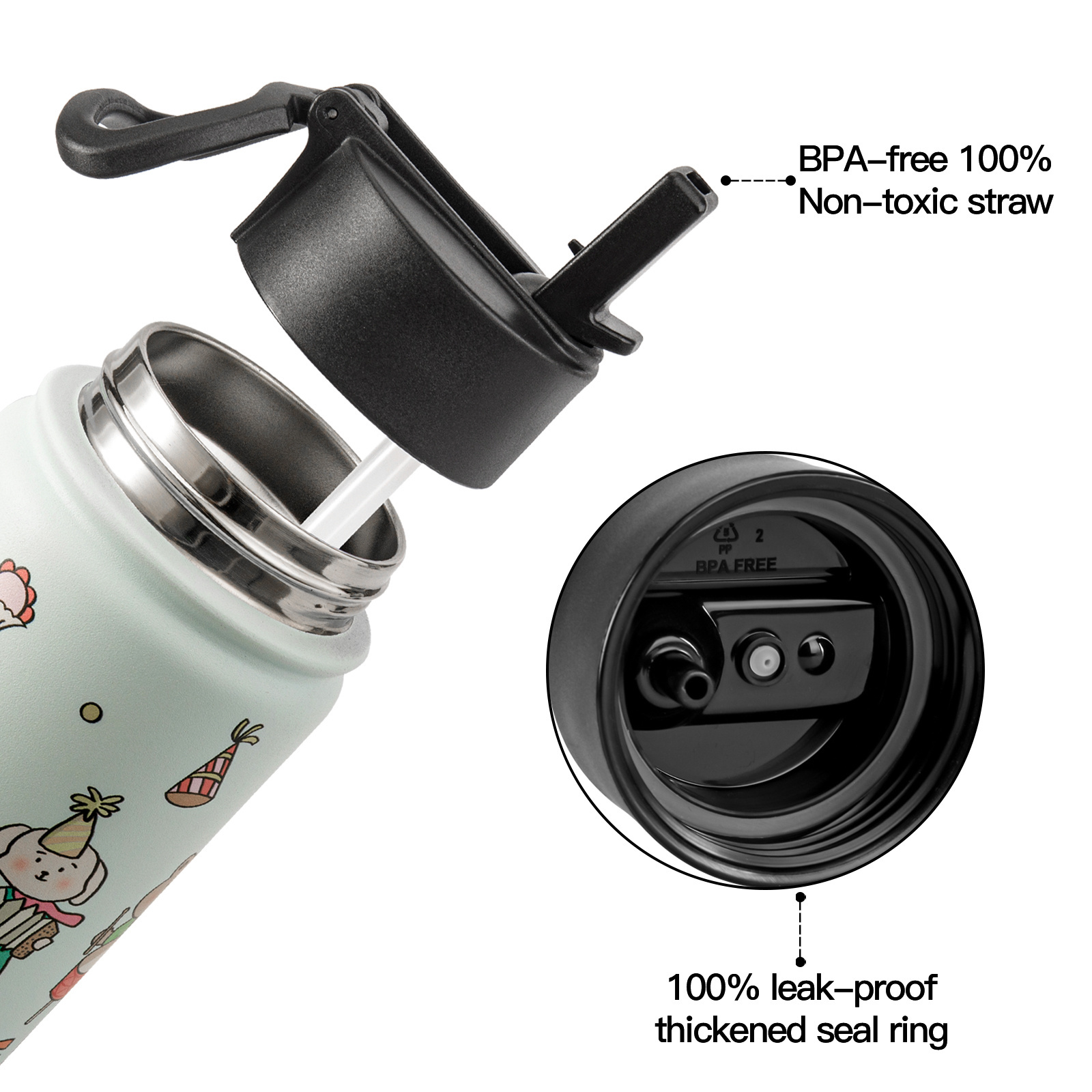 Custom 12OZ  Gym Sport School Hot Vacuum  Insulated Double Wall Stainless Steel Children Kids Water Bottle With Straw Lid