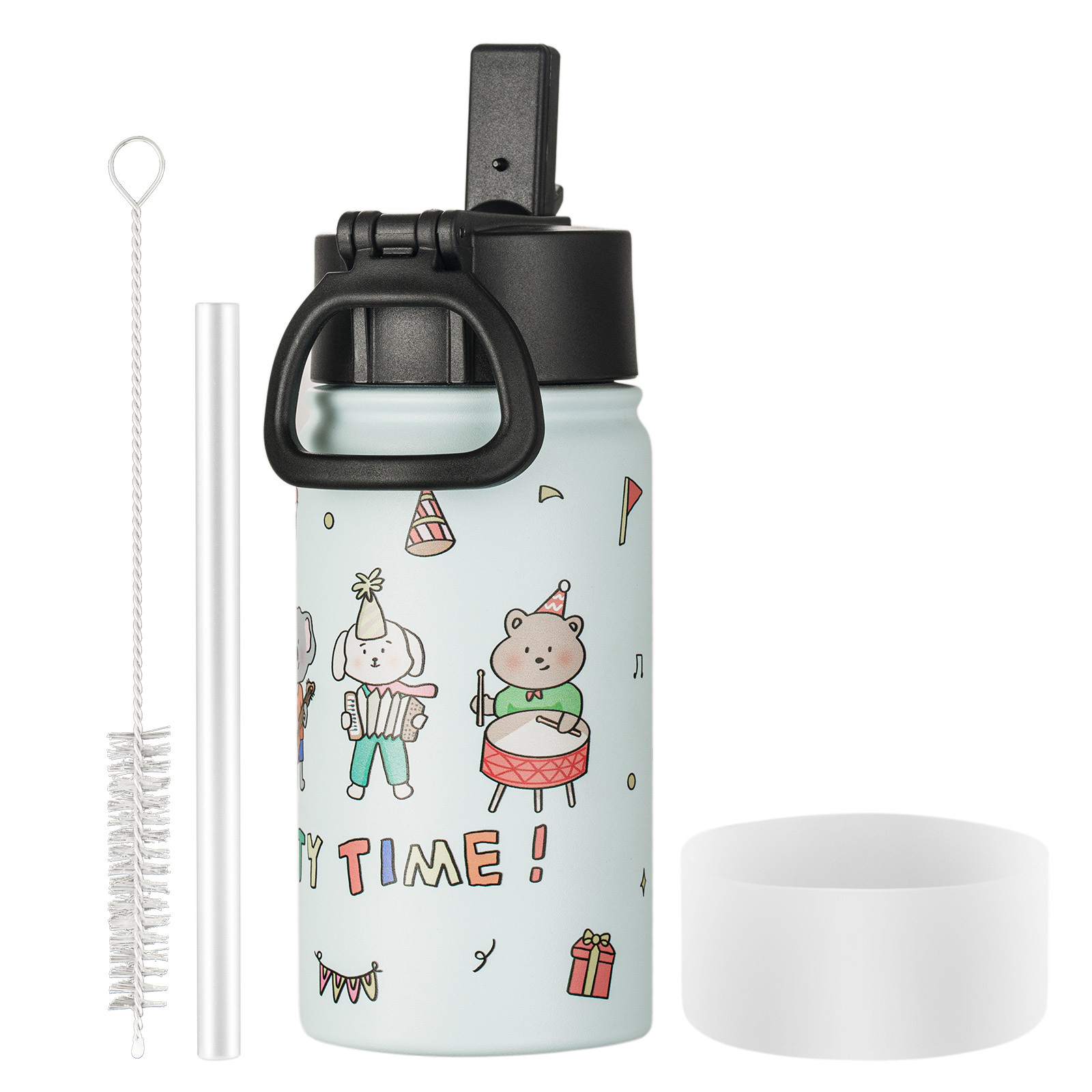 Custom 12OZ  Gym Sport School Hot Vacuum  Insulated Double Wall Stainless Steel Children Kids Water Bottle With Straw Lid