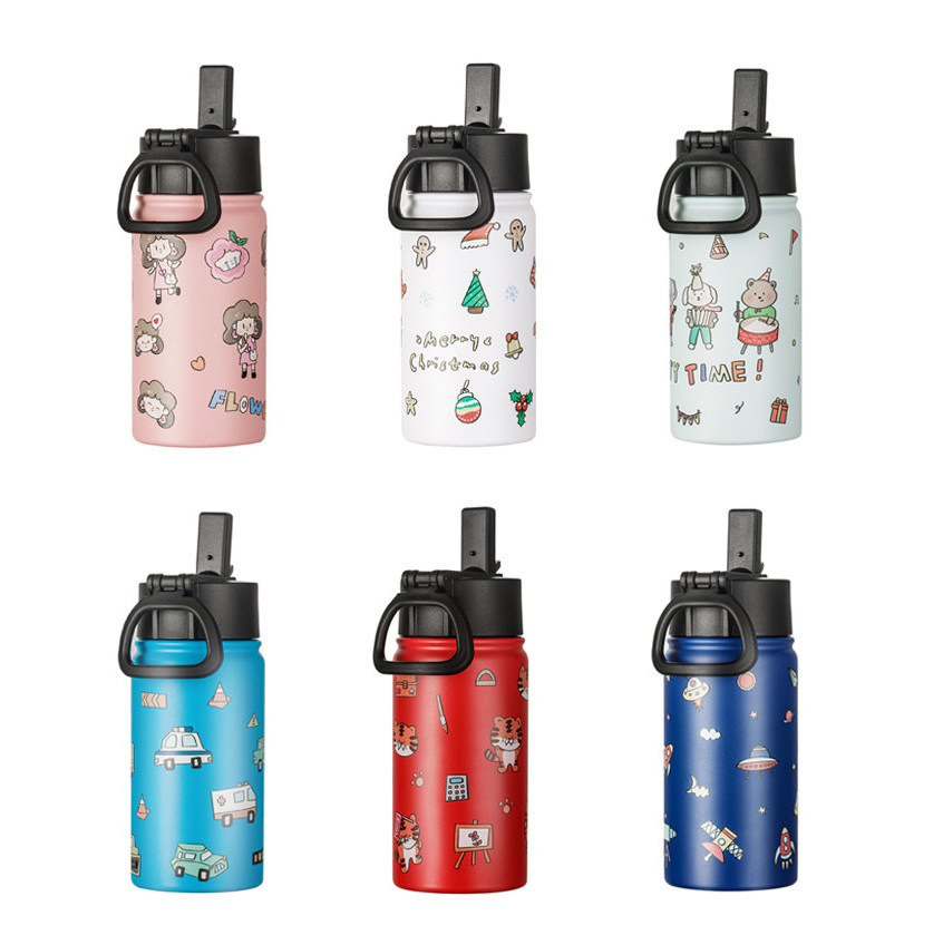 Custom 12OZ  Gym Sport School Hot Vacuum  Insulated Double Wall Stainless Steel Children Kids Water Bottle With Straw Lid