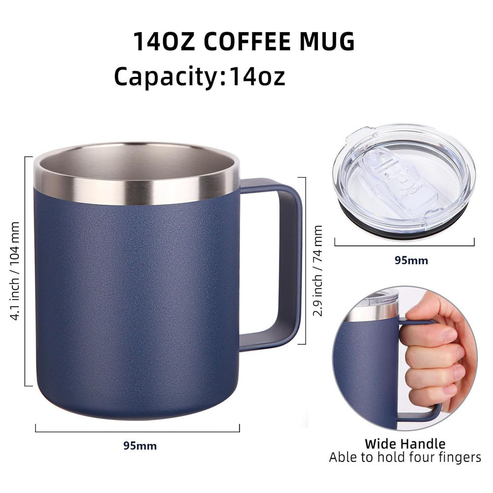 OEM Reusable Thermal Double Wall Vacuum Insulated Stainless Steel Flask Coffee Cup Travel 14 OZ Mug Tumbler with Lid and Handle