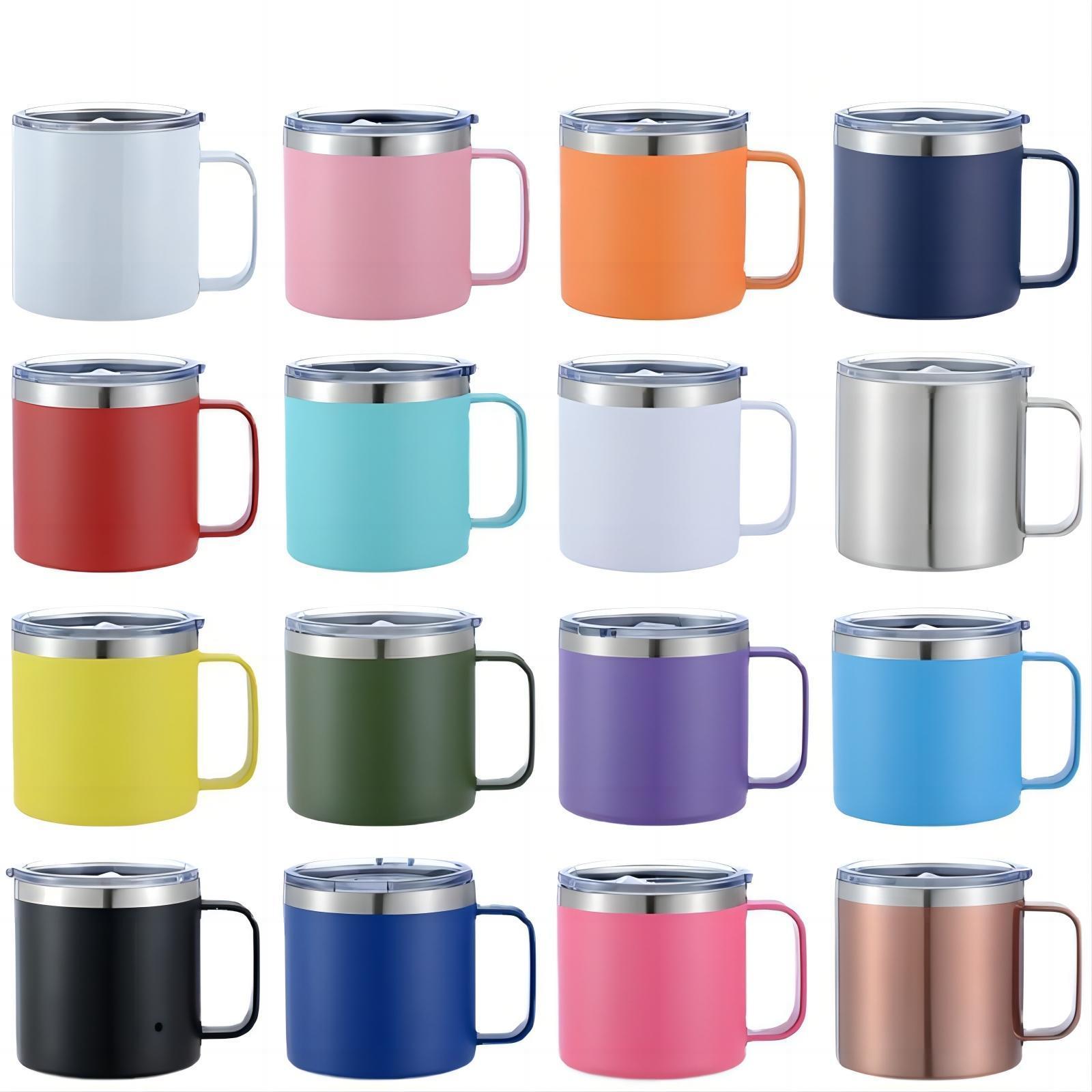 OEM Reusable Thermal Double Wall Vacuum Insulated Stainless Steel Flask Coffee Cup Travel 14 OZ Mug Tumbler with Lid and Handle