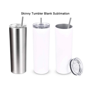 White Blank Sublimation 20OZ Skinny Stainless Steel Tumbler Wine Double Wall Blanks Straight Tumblers 20 OZ With Metal Straws