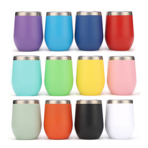 Wholesale Custom Stainless Steel Stemless 12oz Wine Tumblers with Lid and Straw Vacuum Insulated 12 oz Glass Wine Cups