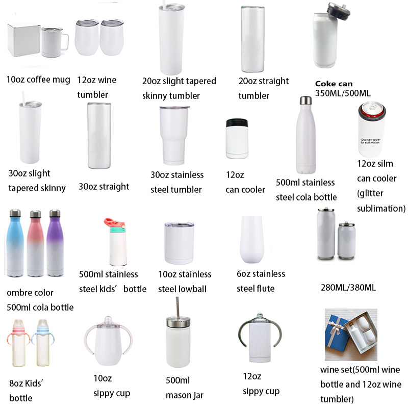 White Blank Sublimation 20OZ Skinny Stainless Steel Tumbler Wine Double Wall Blanks Straight Tumblers 20 OZ With Metal Straws