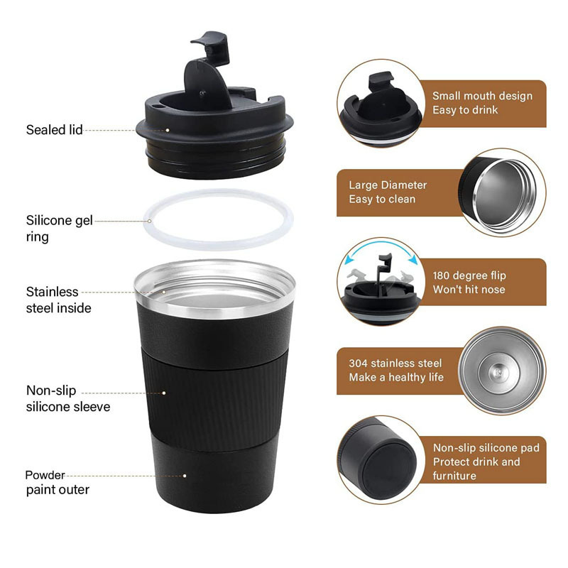 Oem Custom Portable Glass Double Wall Vacuum Stainless Steel Insulated Travel Reusable Coffee Tumbler Mug Cup With Lid