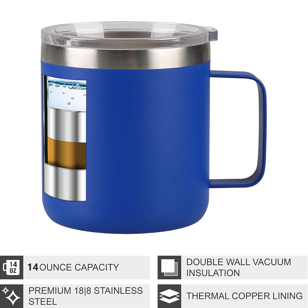 OEM Reusable Thermal Double Wall Vacuum Insulated Stainless Steel Flask Coffee Cup Travel 14 OZ Mug Tumbler with Lid and Handle