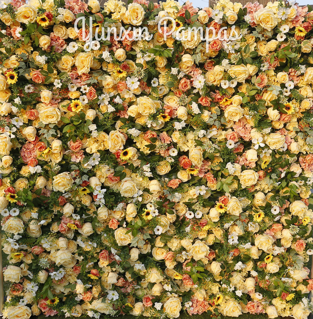 Customized 3D Effects Mix Plant Flower Wall Mats Artificial Florals Wall Rose Panel for Yoga Shop Decoration