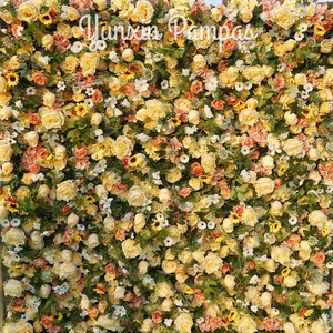 Customized 3D Effects Mix Plant Flower Wall Mats Artificial Florals Wall Rose Panel for Yoga Shop Decoration