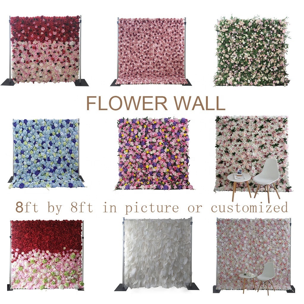 Customized 3D Effects Mix Plant Flower Wall Mats Artificial Florals Wall Rose Panel for Yoga Shop Decoration