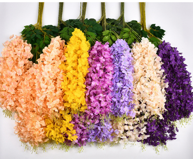 45 inch mix color Artificial Wisteria Flower Bushy Silk Vine Ratta Garland Hanging for Wedding Party Greenery wall decor