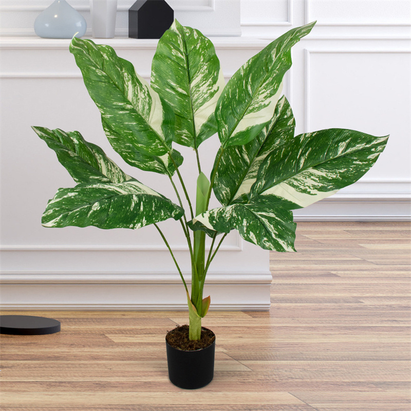 Green Velvet Leaves Ground Pot Simulation Tree Plant Pot Medium Fake Bonsai Home Decoration Artificial Tree