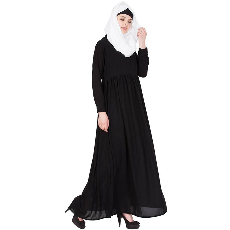 Dubai black stitched islamic women dress pakistan cascading chiffon muslim long sleeve maxi abaya